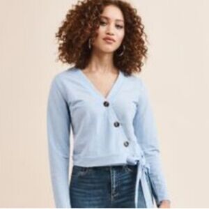 DYNAMITE Blue V-Neck Faux Wrap Top